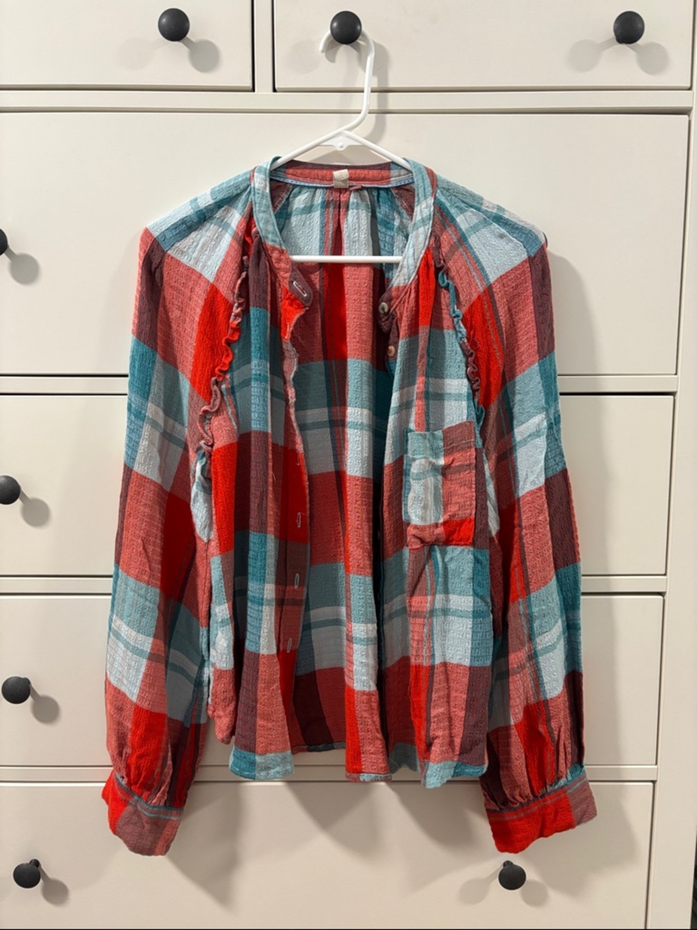 Pilcro Red and Teal Plaid Button-Down Shirt